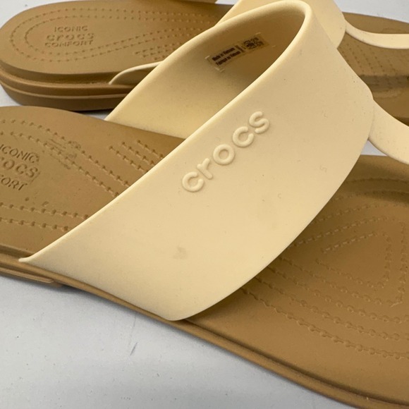 Crocs Tulum Flip Flop Womens 11 Beige Cream Cushioned Footbed Casual Sandals - Picture 5 of 9